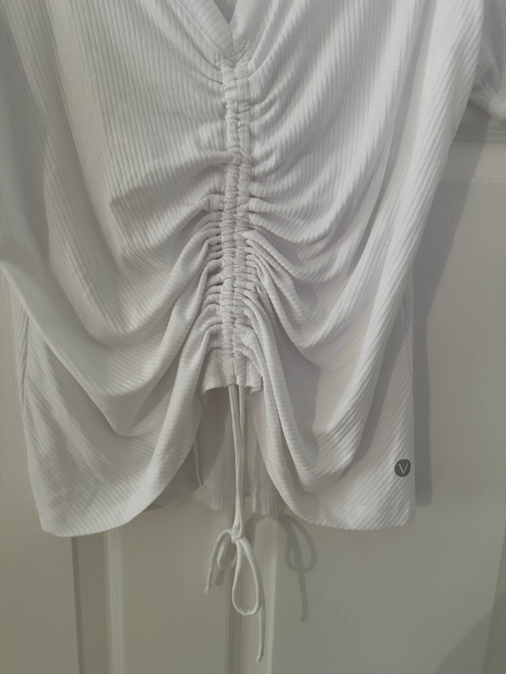 Lane Bryant White Ribbed V-Neck Drawstring Ruched Top - Picture 3 of 5